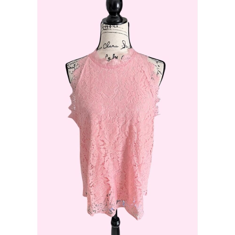 Halife Pink Floral Lace Halter Tank Top Sleeveless Blouse XL New With Tags